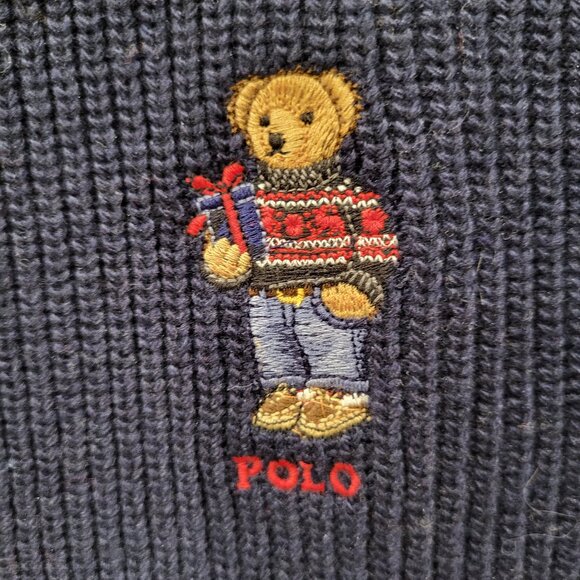 Polo Ralph Lauren Rib-Knit Navy Blue Polo Bear Scarf - Picture 3 of 5